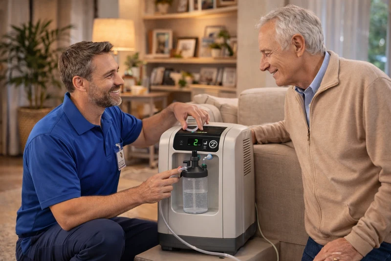 Tehnician demonstreaza intretinerea concentratorului